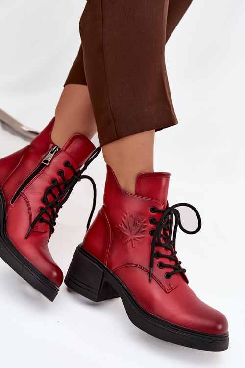 Women's Leather Ankle Boots with Block Heel Insulated Vinceza 39950 Red