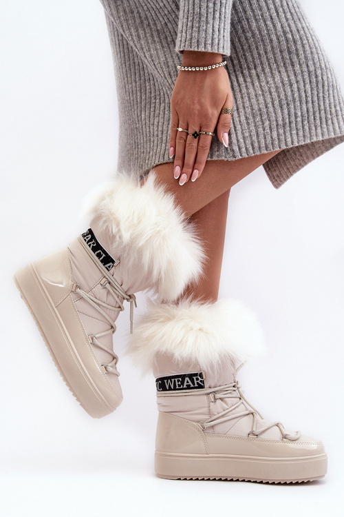 Śniegowce Damskie Sznurowane Jasnobeżowe Santero NB605