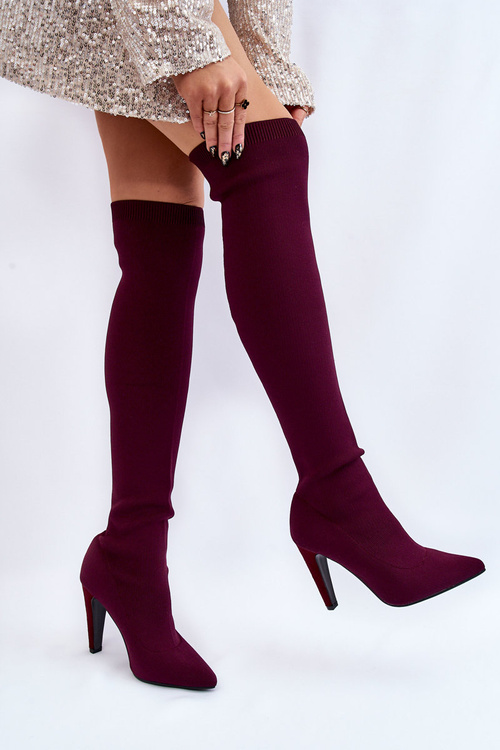 Sock Heeled Boots Burgundy Renoli