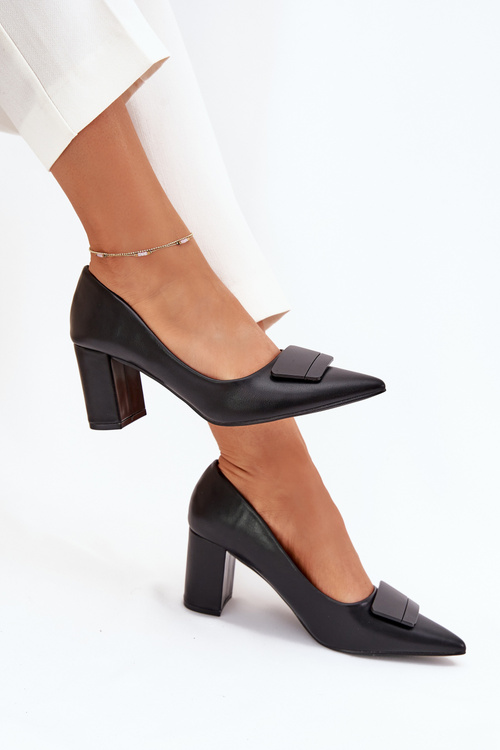 Czółenka Obcas Słupek Ozdoba Czarne Celira