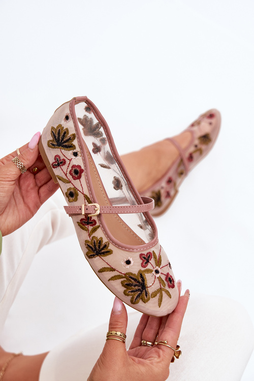 Ballet Flats With Embroidery And Strap Pink Lilindraen