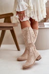 Ladies Perforated Ankle Boots On Low Heel Eco Suede Zip Fastening Light Beige Orchides