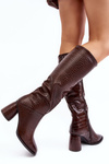 Women's Knee-high Boots with Snake Pattern Brown Ceriona