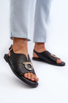Flat Women's Sandals with Gold Ornament Vinceza 17319 Black