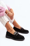 Women's Embellished Black Loafers Dananei