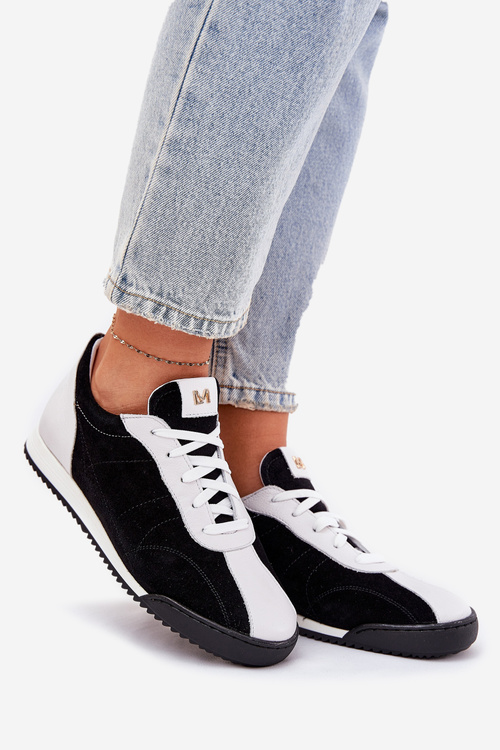 Buty Sportowe Damskie Skóra Naturalna Czarne Laura Messi 2935