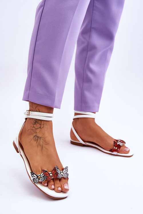 Sandały Damskie Ozdobne Motyle Białe Jeane