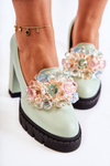 Elegant Pumps With Ornament Smooth Green Caterine 