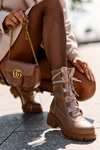 Leather Women's Boots with Lacing Beige Doreli
