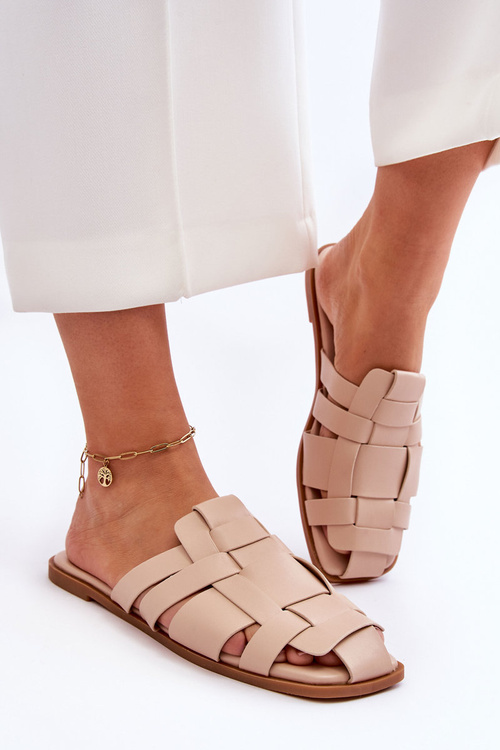 Women's Striped Slippers Light beige Reyna