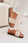 Women's Sandals On Cork Platform With Golden Buckle Beige Nilaviena