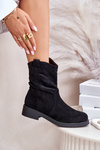 Damskie Botki Marszczona Cholewka Zdobieniem Ocieplane Czarne Etteara
