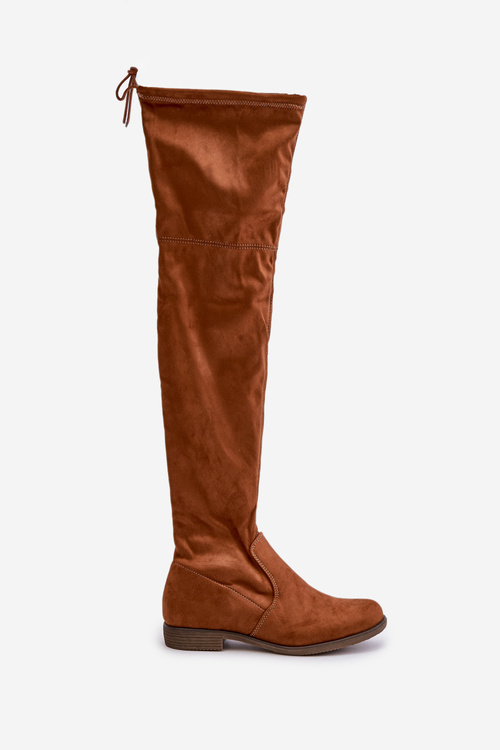 Knee High Flat Heel Boots Made Of Eco Suede Camel Linnithia