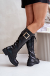Combat Boots With Decorative Buckle Black Linnealisa