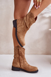 Warm Women's Ankle Boots With Gathered Shaft And Decoration Camel Etteara