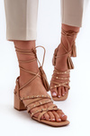 Lace-up sandals with low heels embellished with studs Camel Chrisele