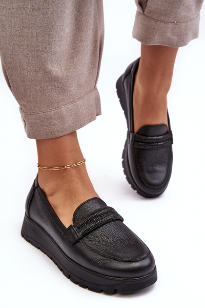 Półbuty Skóra Platforma Ozdoba Czarne Lemar Lehira 20141