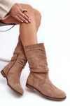 Women's Flat Heel Boots With Pleated Upper Beige Kotine