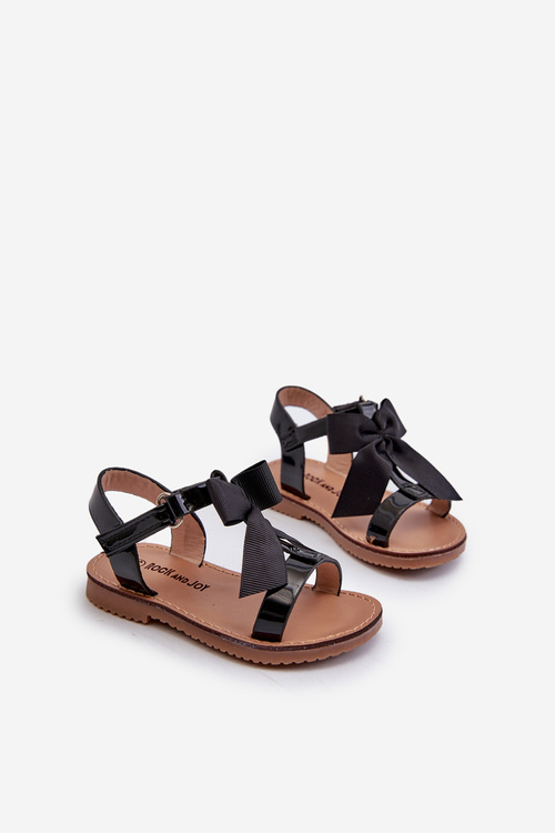 Black Patent Children's Sandals with Bow on Velcro Joratia