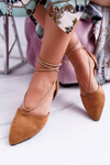 Lu Boo Suede Tiered Ballerinas Larissa Pointed Camel