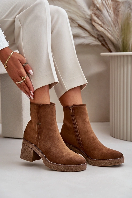 Ocieplane Damskie Botki Eko Zamszowe Khaki Arkesia