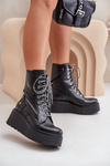 Leather Worker Ankle Boots On Platform And Wedge Maciejka 06676-01 Black