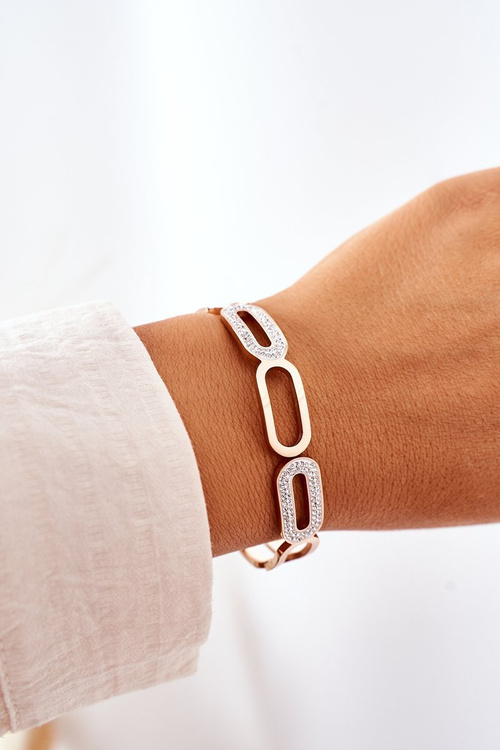 Bransoletka Stalowa Z Cyrkoniami Różowe Złoto