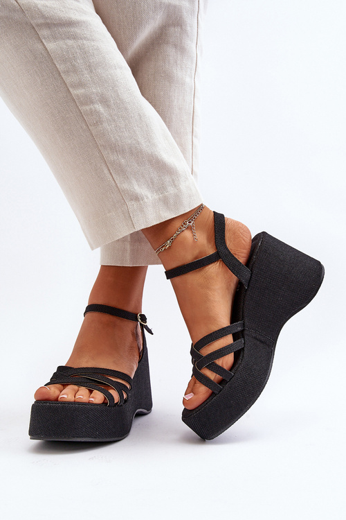 Black Platform Sandals and Wedges Oporia