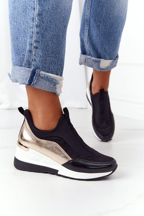 Wedge Sneakers Slip-On Black-Gold City Beat