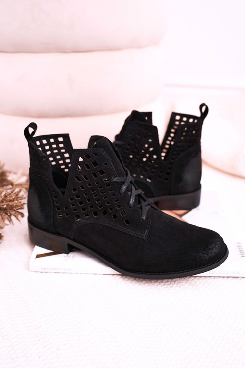Women's Openwork Boots Suede Black Susannah