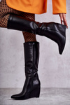 Leather Women's Wedge Boots Black Arlene