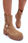 Women's Massive Suede Boots on Flat Heel Beige Lunai