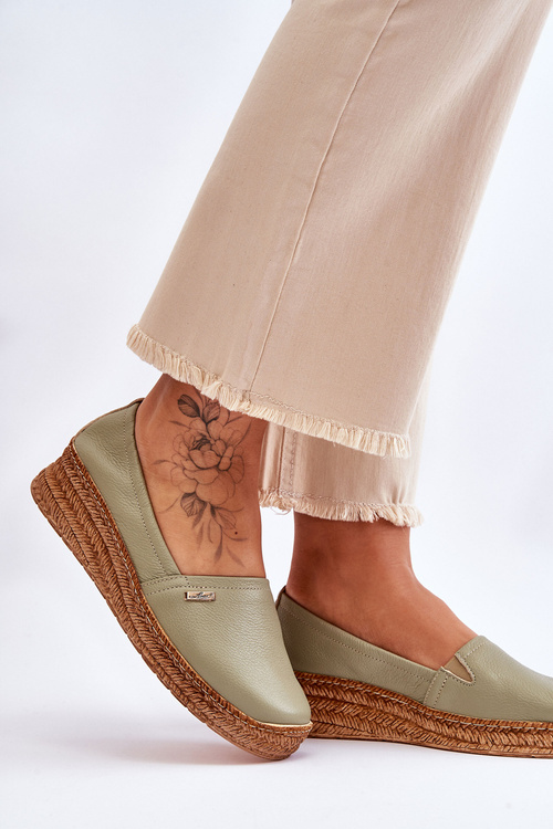 Women's Wedge Leather Espadrilles Green Hadlee