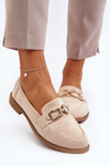 Women's Suede Moccasins with Flat Heel Beige Misal