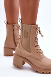 Women's Leather Boots On Heels Beige Esnar