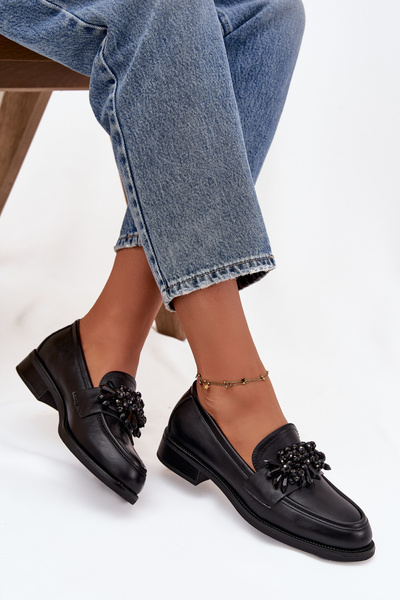 Damskie Półbuty Mokasyny Z Ozdobą Czarne Murelle