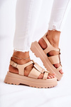 Women's Leather Sandals On The Platform Dark Beige Corene