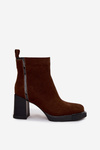 Women's Ankle Boots Made of Natural Suede on Heel Vinceza 91141 Brown