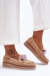 Women's Platform Moccasins with Stones Beige Elonore