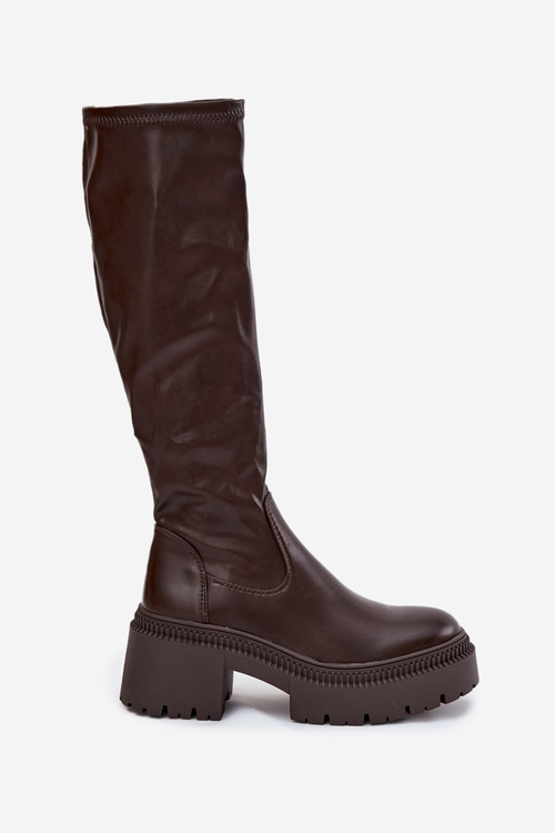 Women's Boots with Thick Heel and Platform Slip-On Brown Florinne