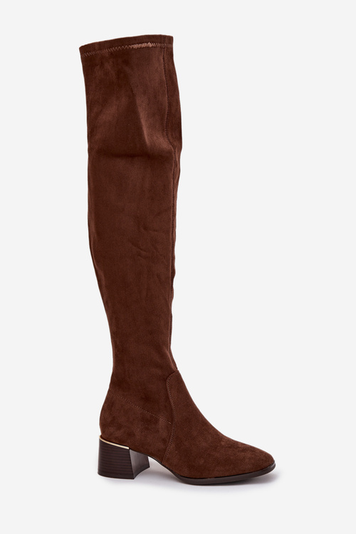 Women's Over Knee Boots On Heels With Gold Detail Brown Carina