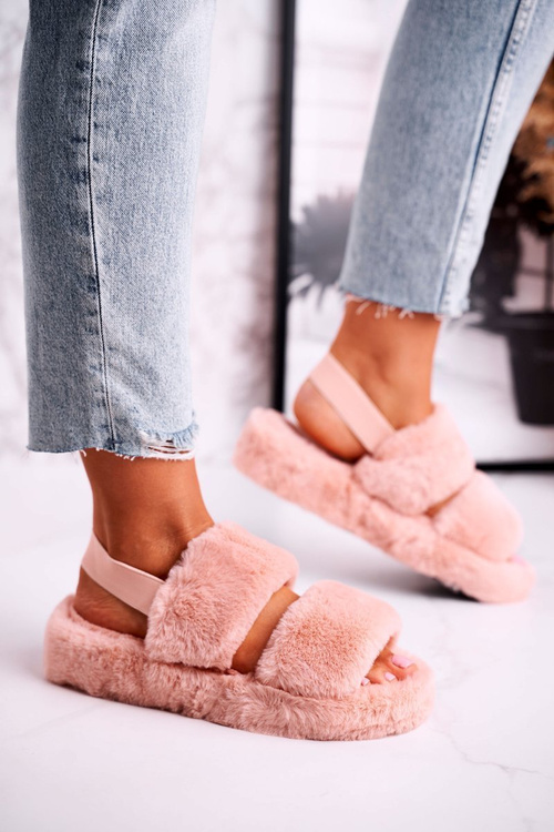 Women's Furry Slippers on the Platform Orange Cotton Candy