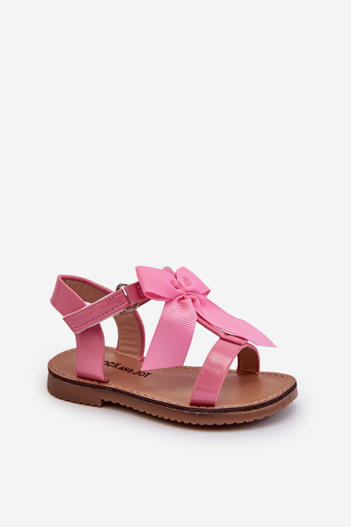 Pink Joratia Children's Patent Sandals with Bow on Velcro