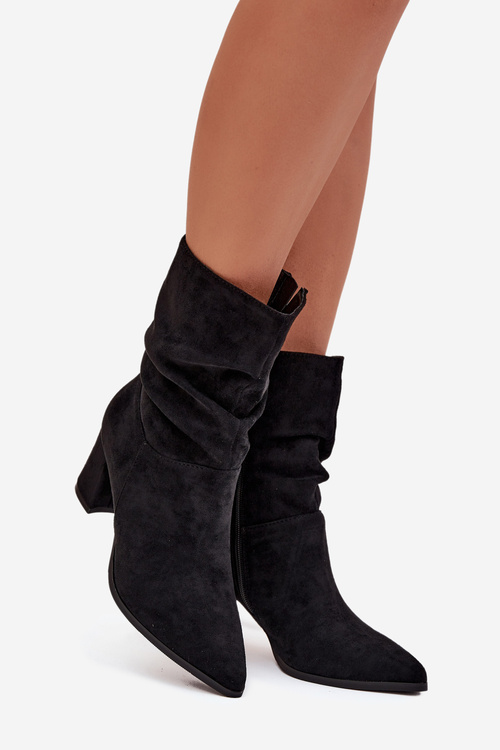 Women's Ankle Boots with Ruching Heeled Warm Black Amelise