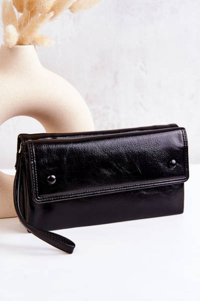 Large Leather Wallet On Zipper Black Loreaine