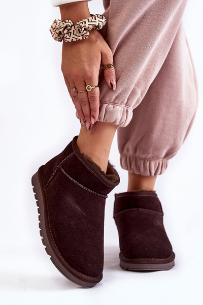 Śniegowce Damskie Zamsz Niskie Brązowe Shelie