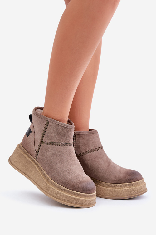 Damskie Śniegowce Botki Skórzane Zamszowe Na Platformie I Koturnie Ciemnobrązowe Maciejka 06769-02