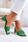 Leather Slippers On High Heel Green Netty