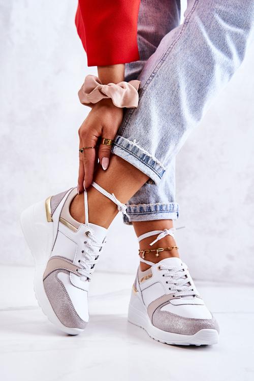 Leather sports shoes on a wedge White and grey Rayana