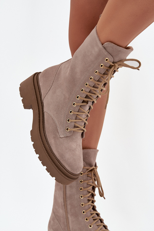 Women's workery made of genuine suede with heating Zazoo 4213 beige